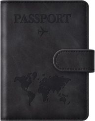 Etui na paszport, portfel podróżny RFID, czarny. Czarne portfele męskie TRAVELHAWK, bez wzorów, z materiału. Za 40.28 zł.