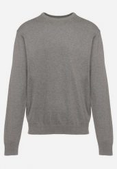 Szary Bawełniany Sweter w Klasycznym Stylu Helida. Szare swetry męskie Born2be, m, bez wzorów, z bawełny, eleganckie, bez kołnierzyka, bez ramiączek. Za 74.99 zł.