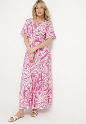Różowa Bawełniana Sukienka Rozkloszowana w Liście Alaniva. Czerwone sukienki damskie Born2be, na co dzień, na lato, l, bez wzorów, z bawełny, eleganckie, bez kołnierzyka, bez ramiączek, maxi, rozkloszowane. Za 49.99 zł.