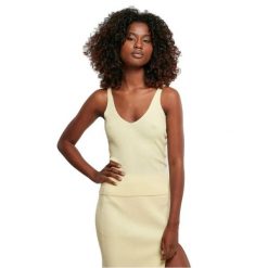 Koszulka damska z prążkowanego materiału Urban Classics GT. Żółte bluzki damskie Urban Classics, bez wzorów, prążkowane, eleganckie, bez kołnierzyka, bez ramiączek. Za 181.00 zł.