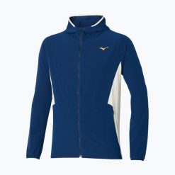 Kurtka do biegania męska Mizuno Alpha Jacket. Niebieskie kurtki sportowe męskie Mizuno, m, bez wzorów, bez kaptura, do biegania. Za 249.99 zł.