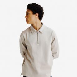 Sweter polo relaks męski Heritage. Szare swetry męskie Decathlon, m, bez wzorów, z bawełny, retro, bez kołnierzyka, bez ramiączek. Za 159.99 zł.