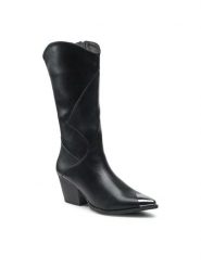 DeeZee Kozaki WS19271-05 Czarny. Czarne kozaki damskie DeeZee, bez wzorów, ze skóry, bez obcasa, na słupku, bez zapięcia. Za 119.99 zł.