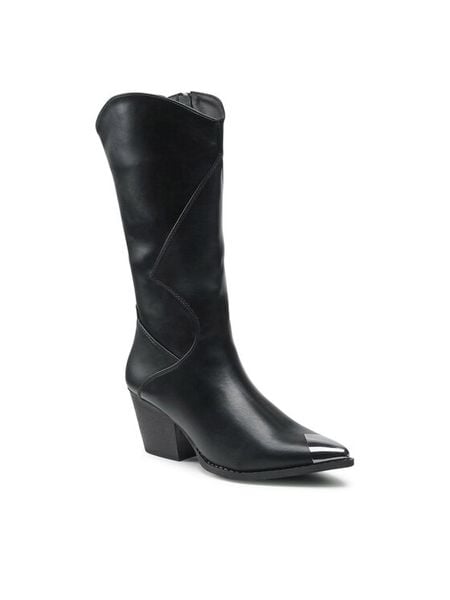 DeeZee Kozaki WS19271-05 Czarny. Czarne kozaki damskie DeeZee, bez wzorów, ze skóry, bez obcasa, na słupku, bez zapięcia. Za 119.99 zł.