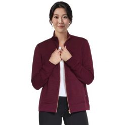 Bluza dresowa sportowa damska Go Walk Everywhere Full Zip Hoodless. Czerwone bluzy damskie Skechers, s, bez wzorów, z dresówki, sportowe, bez ramiączek, bez kaptura. Za 249.99 zł.