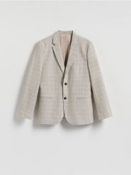 Marynarka slim fit w kratę - beżowy. Brązowe garnitury męskie Reserved, bez wzorów, z tkaniny. Za 359.99 zł.