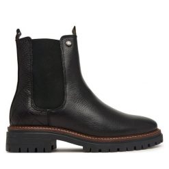 Sztyblety Barbour. Czarne botki damskie Barbour, bez wzorów, bez obcasa, na słupku, bez zapięcia. Za 834.99 zł.