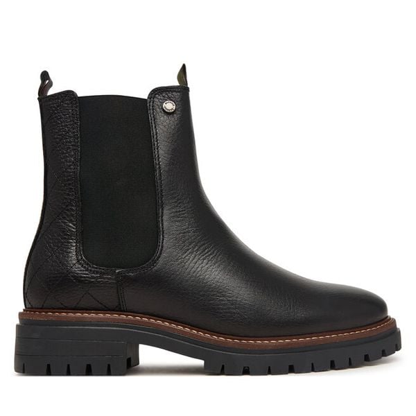 Sztyblety Barbour. Czarne botki damskie Barbour, bez wzorów, bez obcasa, na słupku, bez zapięcia. Za 834.99 zł.