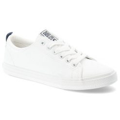 Trampki unisex Big Star, na płaskiej podeszwie niskie z okrągłym noskiem i sznurowane, biało-niebieskie, SS274604. Białe trampki i tenisówki damskie BIG STAR, bez wzorów, z gumy, bez zapięcia. Za 127.99 zł.