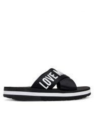 LOVE MOSCHINO Klapki JA28324G0MIX3000 Czarny. Czarne klapki damskie Love Moschino, bez wzorów, z materiału, bez obcasa, bez zapięcia. Za 589.99 zł.
