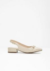 Czółenka z odkrytą piętą. Brązowe czółenka damskie bonprix, bez wzorów, eleganckie, bez obcasa, bez zapięcia. Za 112.99 zł.
