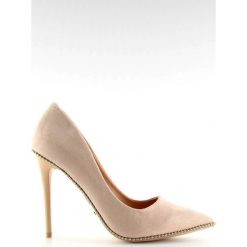 Brązowe Eleganckie szpilki damskie beżowe NF-23P Beige. Brązowe szpilki damskie ButyModne, bez wzorów, z materiału, bez obcasa, na szpilce, bez zapięcia. W wyprzedaży za 117.74 zł.