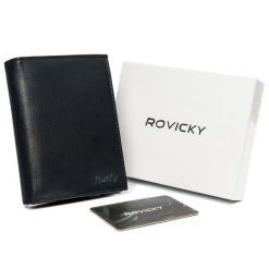 Portfel męski czarny Rovicky N4-PZ-CCR-RFID-BLACK. Czarne portfele męskie ROVICKY, bez wzorów, ze skóry. Za 57.99 zł.