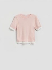 Sweter z dodatkiem wełny - pastelowy róż. Czerwone swetry nierozpinane damskie Reserved, l, bez wzorów, z dzianiny, bez kołnierzyka, bez ramiączek. Za 119.99 zł.