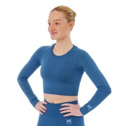 Xtreme Sportswear Crop Damski top sportowy z długim rękawem Niebieski. Niebieskie koszulki sportowe damskie XTREME SOCKSWEAR, l, bez wzorów, bez ramiączek, na fitness i siłownię. Za 142.99 zł.
