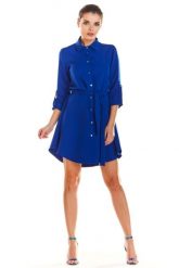 Sukienka koszulowa szmizjerka z paskiem niebieska. Niebieskie sukienki damskie Infinite You, do pracy, l, bez wzorów, z elastanu, biznesowe, z asymetrycznym kołnierzem, bez ramiączek, asymetryczne. Za 349.00 zł.