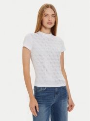 Guess T-Shirt W4BI26 J1314 Biały Slim Fit. Białe t-shirty damskie Guess, l, z aplikacjami, z bawełny, bez kołnierzyka, bez ramiączek. Za 139.99 zł.