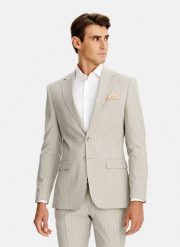 PAKO LORENTE - Beżowa marynarka garniturowa w prążek. Brązowe garnitury męskie Pako Lorente, m, bez wzorów, z poliesteru, młodzieżowe. Za 1,999.99 zł.