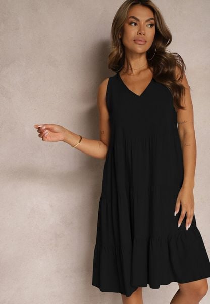 Czarna Bawełniana Sukienka o Rozkloszowanym Kroju Bez Rękawów Gladea. Czarne sukienki damskie Renee, na co dzień, l, bez wzorów, z bawełny, bez kołnierzyka, bez ramiączek, midi, proste. Za 49.99 zł.