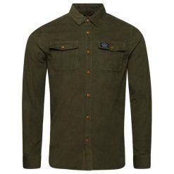 Sztruksowa koszula Superdry Trailsman. Zielone koszule męskie Superdry, l, z aplikacjami, z bawełny, eleganckie, bez kołnierzyka, bez ramiączek. Za 270.00 zł.