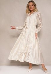 Beżowa Haftowana Wiskozowa Sukienka Rozkloszowana z Bawełną i Paskiem Zenvivi. Brązowe sukienki damskie Renee, na co dzień, l, bez wzorów, z bawełny, eleganckie, bez kołnierzyka, bez ramiączek, maxi, koszulowe. Za 279.99 zł.