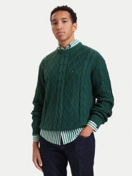 Tommy Jeans Sweter Flag DM0DM23405 Zielony ciemny Regular Fit. Zielone swetry męskie Tommy Jeans, l, bez wzorów, z bawełny, bez kołnierzyka, bez ramiączek. Za 409.99 zł.