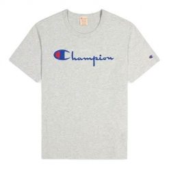 Koszulka sportowa męska Champion Reverse Weave Script Logo. Szare koszulki sportowe męskie Champion, m, bez wzorów, bez ramiączek. Za 165.00 zł.
