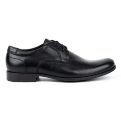 Kampol Buty męskie eleganckie skórzane 344KAM czarne. Czarne buty wizytowe męskie bez wzorów, z jeansu, bez obcasa, bez zapięcia. Za 362.62 zł.