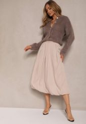 Beżowa Rozkloszowana Spódnica z Wiskozą Zdobiona Zakładkami Volnira. Brązowe spódnice damskie Renee, na co dzień, l, z aplikacjami, z wiskozy, eleganckie, midi, oversize. Za 109.99 zł.