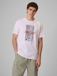 4F T-shirt regular z nadrukiem męski - biały XXL. Białe t-shirty męskie 4F, m, bez wzorów, z materiału, bez kołnierzyka, bez ramiączek. Za 69.99 zł.