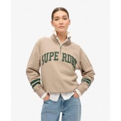 Bluza sportowa z pół-zipem. Niebieskie koszulki sportowe damskie Superdry, bez wzorów, bez ramiączek, na fitness i siłownię. Za 263.40 zł.