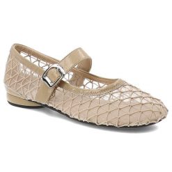 Baleriny damskie Filippo, cholewka z materiału tekstylnego siateczkowego z wykończeniem ze skóry naturalnej licowej na płaskiej podeszwie, beżowe, DP. Brązowe balerinki damskie Filippo, bez wzorów, ze skóry, bez obcasa, na płaskiej podeszwie, bez zapięcia. Za 144.90 zł.