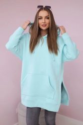 Bluza ocieplana z rozcięciami na bokach miętowa. Zielone bluzy damskie KESI, l, bez wzorów, z bawełny, bez ramiączek, z kapturem. Za 263.47 zł.