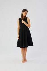Elegancka rozkloszowana sukienka koktajlowa czarna. Czarne sukienki damskie Stylove, do pracy, l, bez wzorów, z elastanu, biznesowe, bez kołnierzyka, bez ramiączek, midi, dopasowane. Za 429.00 zł.