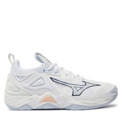 Buty halowe Mizuno. Białe obuwie sportowe damskie Mizuno, bez wzorów, bez zapięcia, mizuno wave. Za 399.99 zł.