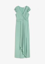 Długa sukienka. Zielone sukienki damskie bonprix, bez wzorów, z dżerseju, eleganckie, bez kołnierzyka, bez ramiączek, maxi. Za 159.99 zł.