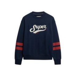 Damska bluza z dekoltem Superdry Varsity Script. Niebieskie bluzy damskie Superdry, bez wzorów, bez ramiączek, bez kaptura. Za 327.70 zł.
