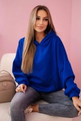 Bluza z kapturem masełko chabrowa. Niebieskie bluzy damskie KESI, l, bez wzorów, z elastanu, eleganckie, bez ramiączek, z kapturem. Za 204.91 zł.