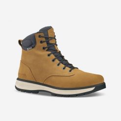 Buty turystyczne męskie Quechua NH500 skóra. Brązowe buty zimowe męskie QUECHUA, na zimę, bez wzorów, ze skóry, przed kolano, bez obcasa, bez zapięcia. Za 369.99 zł.