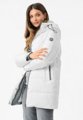 Pikowany płaszcz J-LIVIA. Białe płaszcze damskie Volcano, na zimę, m, bez wzorów, z materiału, bez kołnierzyka, z kapturem. Za 419.99 zł.