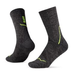 Skarpety BUFF Dryflx Crew. Czarne skarpetki damskie Buff, bez wzorów, z elastanu. Za 88.99 zł.