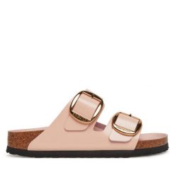 Klapki Birkenstock. Czerwone klapki damskie Birkenstock, bez wzorów, bez obcasa, bez zapięcia. Za 489.99 zł.