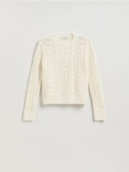 Sweter z dodatkiem wełny - kremowy. Białe swetry nierozpinane damskie Reserved, l, bez wzorów, z dzianiny, bez kołnierzyka, bez ramiączek. Za 119.99 zł.