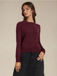 Sweter na guziki - bordowy. Czerwone swetry nierozpinane damskie Sinsay, l, bez wzorów, bez kołnierzyka, bez ramiączek. Za 29.99 zł.