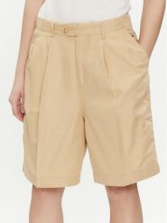 Tommy Hilfiger Bermudy WW0WW41771 Beżowy Relaxed Fit. Brązowe szorty damskie Tommy Hilfiger, bez wzorów, z bawełny. Za 409.99 zł.