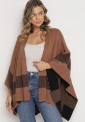 Brązowy Niezapinany Kardigan Ponczo Oversize Shelsie. Brązowe kardigany damskie Born2be, l, bez wzorów, bez kołnierzyka. Za 99.99 zł.