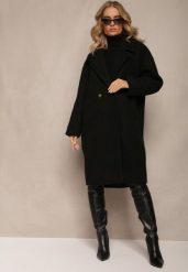 Czarny Dwurzędowy Płaszcz Oversize z Wełną Spolete. Czarne płaszcze damskie Renee, bez wzorów, z wełny, eleganckie, bez kołnierzyka, bez kaptura. Za 289.99 zł.
