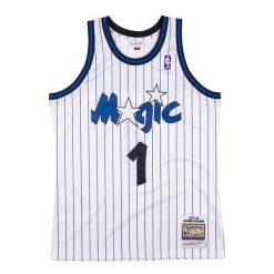 Autentyczna koszulka Orlando Magic 1993-94 Anfernee Hardaway. Białe bluzki damskie Mitchell & Ness, bez wzorów, sportowe, bez kołnierzyka, bez ramiączek. Za 1,187.00 zł.
