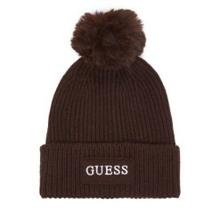 Czapka Guess. Brązowe czapki damskie Guess, na zimę, z aplikacjami. Za 154.99 zł.