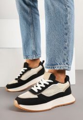 Czarno-Beżowe Sneakersy Ozdobione Geometrycznym Motywem Calgis. Czarne obuwie sportowe damskie Renee, bez wzorów, z jeansu, bez zapięcia, trekkingowe. Za 99.99 zł.